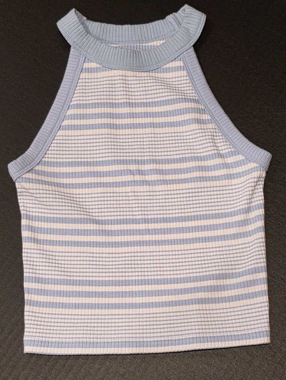 American Eagle Outfitters Ribbed Halter Tank - Light Blue & White Stripes